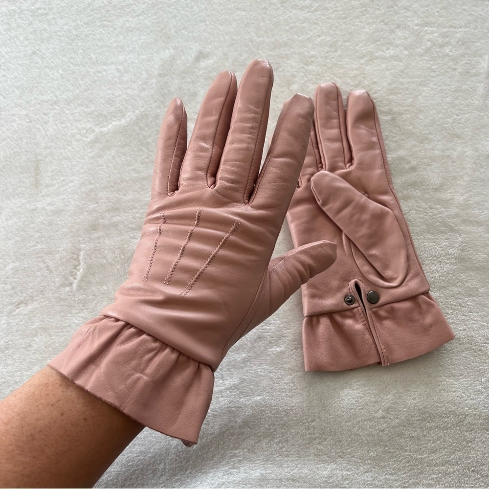 PASTEL Pink Flared Cuff Leather Gloves